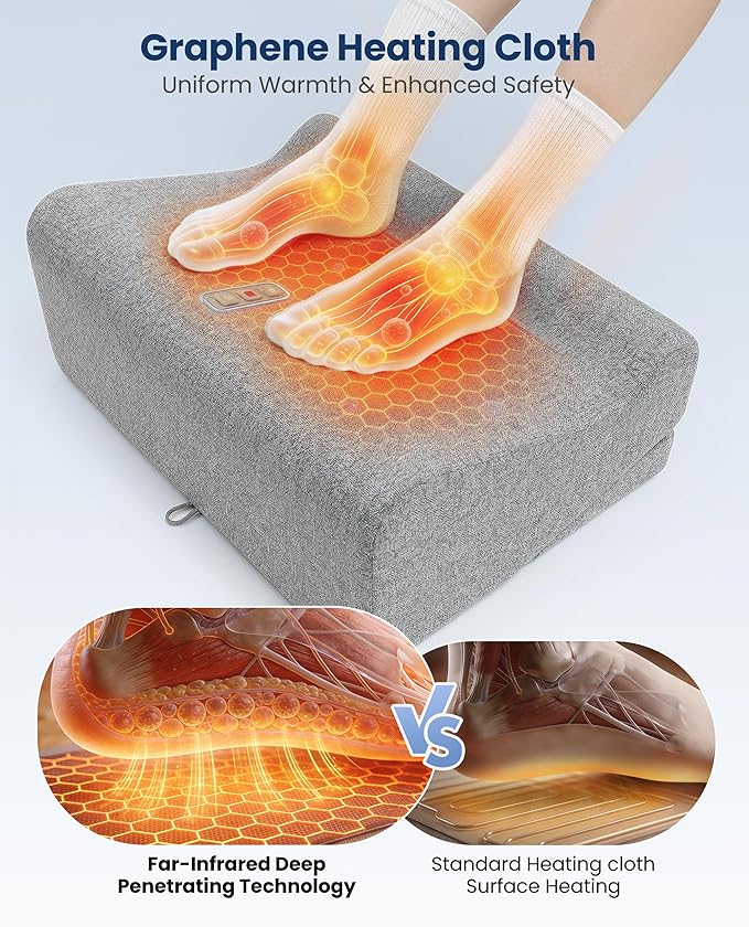 Comfier [2026] Under Desk Foot Rest at Work with Graphene Fast Heat Cloth,Ergonomic Heated Foot Stand, 2 Heights & 3 heat & 3 Vibration,Heel Support for Back,Leg Pain Relief,Office Home,Gift Men,Women