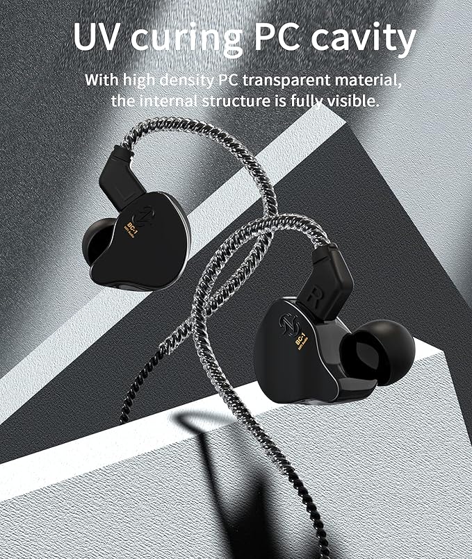 CCZ Melody in Ear Monitor, Dynamic Hybrid Dual Driver in Ear Earphones 1BA+1DD HiFi Wired Headphones Musicians IEM Upgrade Deep Bass Suitable for Bass Vocals Pop Folk ACG (No MIC, Transparent)…