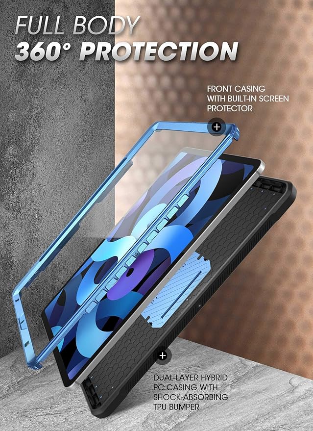 SUPCASE Unicorn Beetle Pro Series Case Designed for iPad Air 4 (2020) 10.9 Inch, with Pencil Holder & Built-in Screen Protector Full-Body Rugged Heavy Duty Case (Slate Blue)