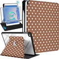 Uppuppy for iPad 5th/6th Generation Case for iPad Air 1st/Air 2nd/Pro 9.7 inch 2016 Case - 360 Degree Rotating Stand Folio Smart Cover with Pencil Holder for Women Girls, Brown Polka for Apple Tablet