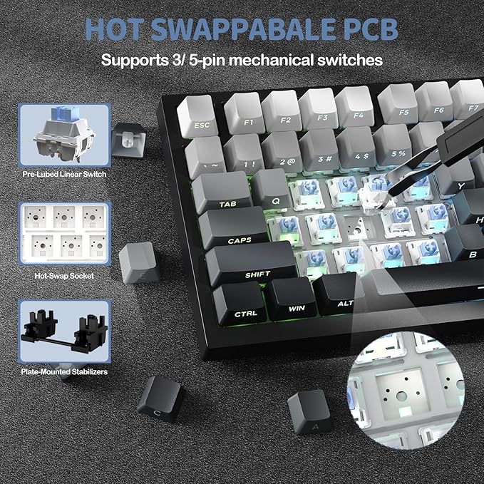 ATTACK SHARK X820 Ultra 75% Wireless Gaming Mechanical Keyboard Hot-Swappable Gasket Mount RGB Backlit BT/2.4G/Wired Custom Keyboard with Smart TFT Display&Knob QMK Driver-Moonlit Night&Shark Switch