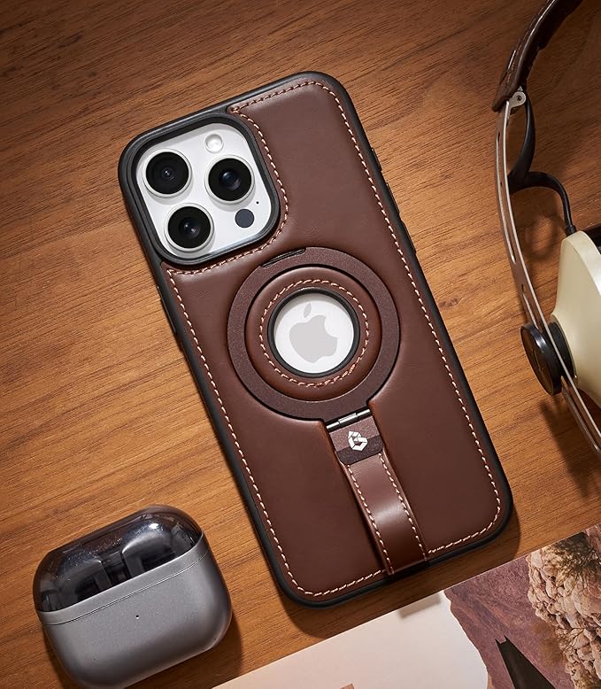 Butaiga for iPhone 16 Pro Max Leather Case with Stand, Anti-Slip Grip Ring, Fits for MagSafe (Cocoa, iPhone 16 Pro Max)