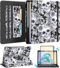 Kidcube for Samsung Galaxy Tab A9 Plus Case 11 Inch - for Women Girls Cute Rotating Stand Folio Cover with Pencil Holder & Card Slot Flowers Goth Skull Unique Design for Samsung A9 Plus Tablet Cases