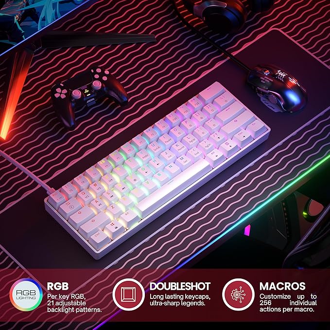 HK GAMING GK61 SE 60% | Mechanical Gaming Keyboard | 61 Keys Multi Color RGB LED Backlit for PC/Mac Gamer | US Layout (White, Mechanical Speed Yellow)