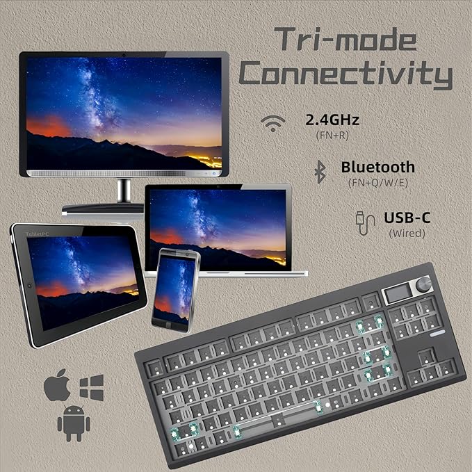 GMK87 TKL Mechanical Keyboard Kit Tri-Mode for 3/5pin Switches,85 Keys+Rotary Knob+TFT-LCD Screen Hotswap PCB Gasket Mounted,VIA Programmable DIY Keyboard Kit (Black)