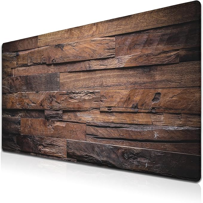 Gaming Mousepad Computer Desk Pad, Computer Desk Mats XXL Mouse Pad, Pc Gaming Mat Waterproof Non-Slip Rubber Base, 35.4" X 15.7" for Work/Game/Office Dark Wood, Vintage Natural Wooden Board