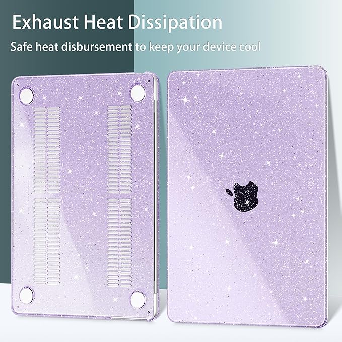 May Chen Case for MacBook Air 13/13.6-inch (M5/M4/M3/M2, 2022-2026 Models A3449 A3240 A3113 A2681), Lightweight | Closes Seamlessly | Ideal for Work Hard Shell Case, Purple Glitter