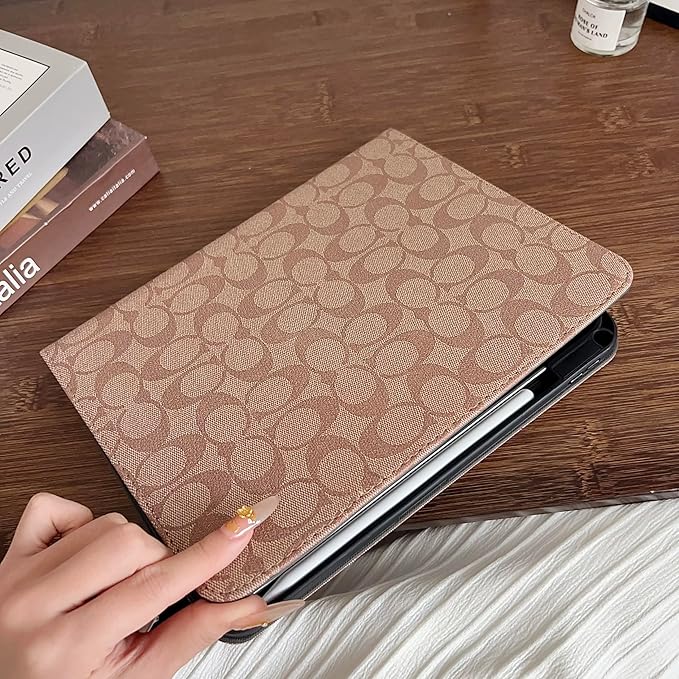 Brown Designer PU Leather Case for iPad 11th Generation 11-inch (2025, A16) & iPad 10th Generation 10.9-inch (2022), Soft TPU Back Cover with Pencil Holder, Multi-Angle Stand, Auto Sleep/Wake Function