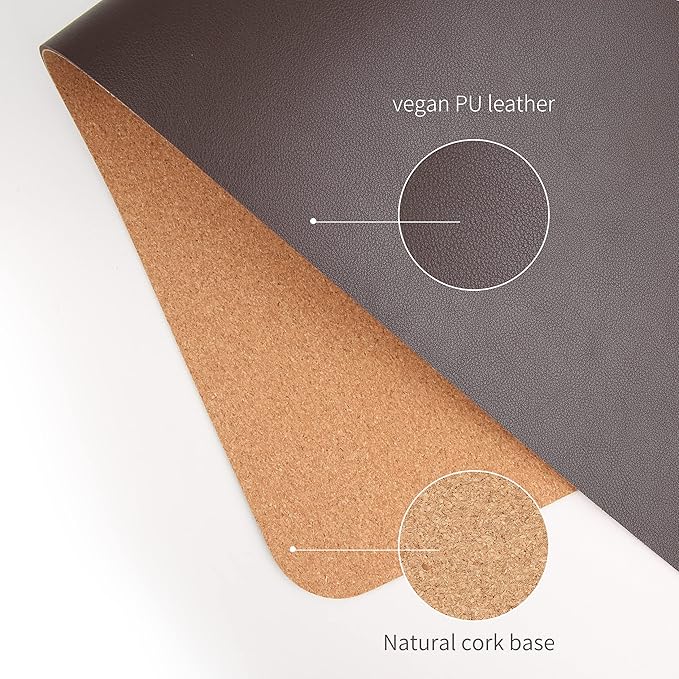 RENMTURE Dual-Sided Mouse Pad, Natural Cork & PU Leather Large Desk Pad for Office and Home Work, Desk Protector Non-Slip, Waterproof, Easy Clean (Dark Coffee, 23.6" x 13.7")