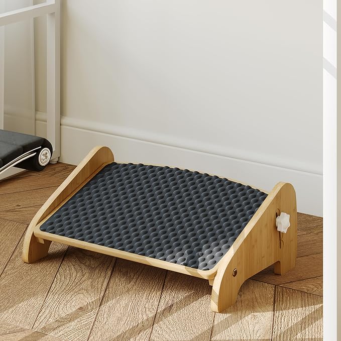 Foot Rest Under Desk, Bamboo Adjustable Footrest with 4 Angles, Ergonomic Foot Stool for Under Desk at Work, Office Non-Slip Desk Foot Rest with Massage Surface, Improves Posture