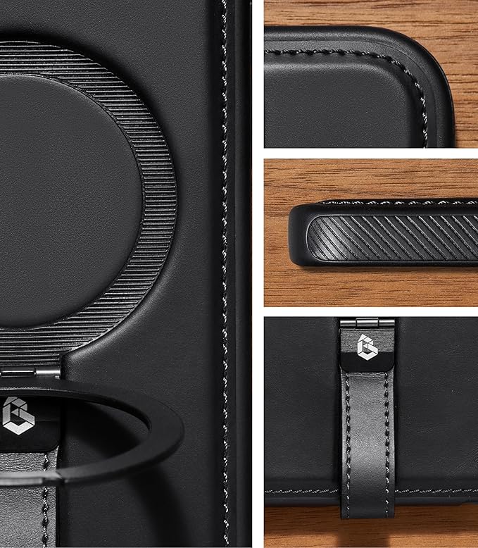 Butaiga for iPhone 17 Pro Max Leather Case with Stand, Anti-Slip Grip Ring, Fits for MagSafe (Black, iPhone 17 Pro Max)