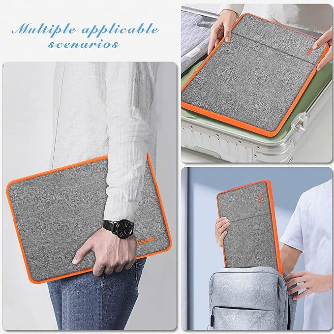Hseok Laptop Sleeve 15.6 16 inch Case Compatible with MacBook Neo 16, MacBook Pro 16" M5/M4/M3/M2/M1, MacBook Air Pro 15", XPS 16, Most 15" 15.6" 16" Notebooks,Gray&Orange