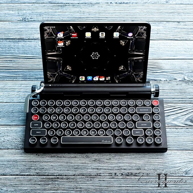 QWERKYTOYS QWERKYWRITER 2 Premium Aluminum Retro Typewriter Mechanical Keyboard with Hot-Swappable Switches, Fast Wireless Mode, Page Scroll Knob & Heavy-Duty Tablet Stand Mac/Win/Android/iOS