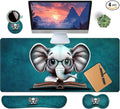 4-Piece Extended Large Mouse Pad Set for Women Men with Elephant Design Includes 35.4 x 15.7 XXL Large Mouse Pad Keyboard Wrist Rest Mouse Wrist Support and Coaster for Office Home