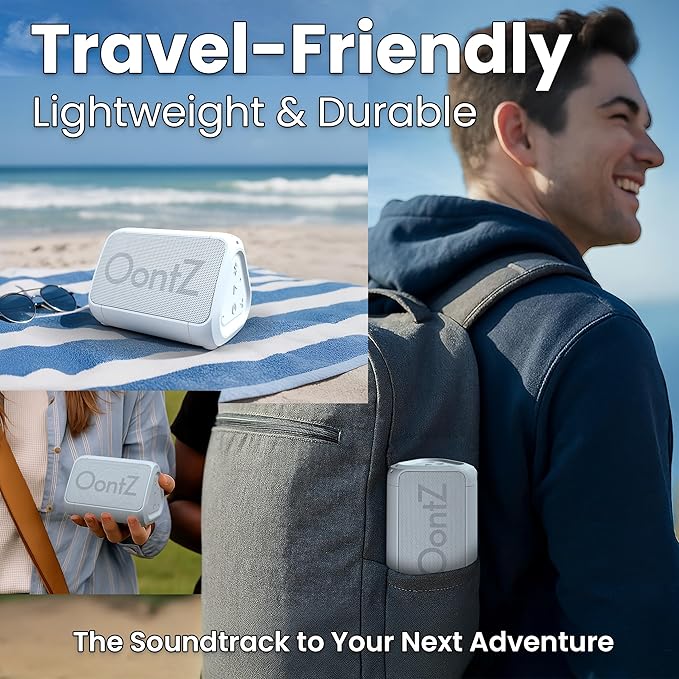 OontZ Angle Solo Portable Bluetooth Speaker - Ultra Portable, 14 Hours of Playtime, 100ft Wireless Range, Waterproof, Budget-Friendly Speaker for Travel, Outdoor or Home, Great Gift (White)