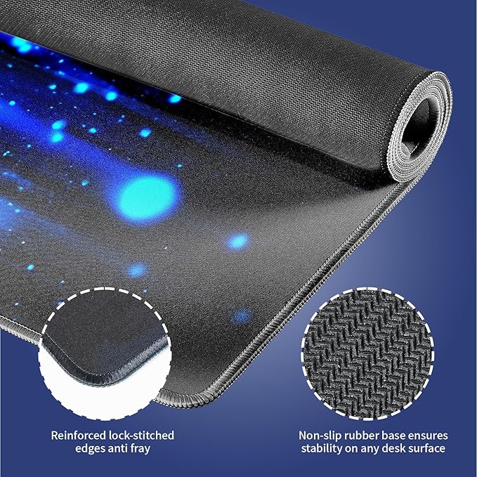 Extra Large Gaming Mouse Pad (31.5" x 11.8") with Durable Stitched Edges – Ethereal Blue Sparkling Light Rain, Anti-Slip Rubber Base & Smooth Fabric Surface Extended XXL Desk Mat