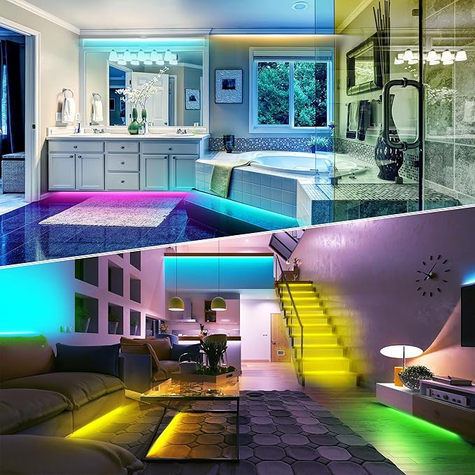 GANZQH Led Lights for Bedroom 100ft (1 Roll) Music Sync, Color Changing Led Strip Lights with Remote and App Control, RGB Led Lights for Room, Christmas, Home Decor, White, GAN-rgb005-3