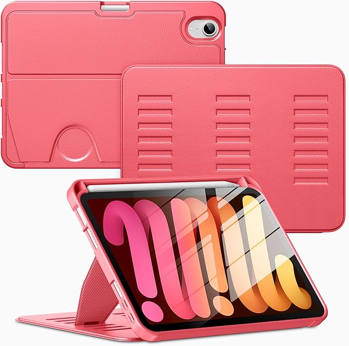 VIKESI Case for iPad mini 7 (A17 Pro) and iPad mini 6,Multiple Angles Magnetic Stand Cover,Shockproof Soft Back,Pencil Holder,and Auto Sleep/Wake,Red
