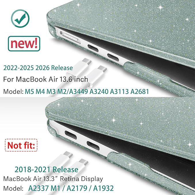 May Chen for 2022 MacBook Air 13.6 Inch Model A2681, Plastic Hard Shell Case for MacBook Air 13.6" M2 Chip with Liquid Retina Display Fits Touch ID, Midnight Green Glitter A