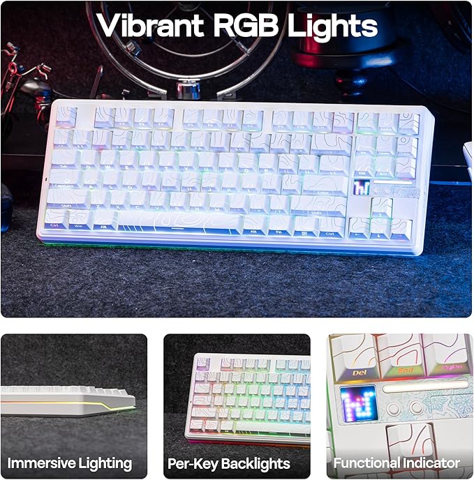 MechLands Aula F87 PRO V2 Wireless Gaming Keyboard with 10000mAh Battery, 8K Polling, SOCD/MT/TGL, BT/2.4GHz/Wired, Hot Swap TKL Mechanical Keyboard with Creamy Gasket, RGB Backlit (White)