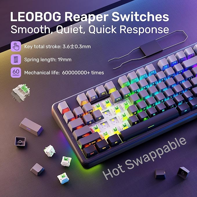 AULA Mechanical Keyboard, Wireless Gaming Keyboards Tri-Mode Bluetooth/2.4G/USB-C Hot Swappable 99 Keys Custom Creamy Keyboard 99 Keys Full Size Computer Keyboards for PC Xbox PS5 MAC
