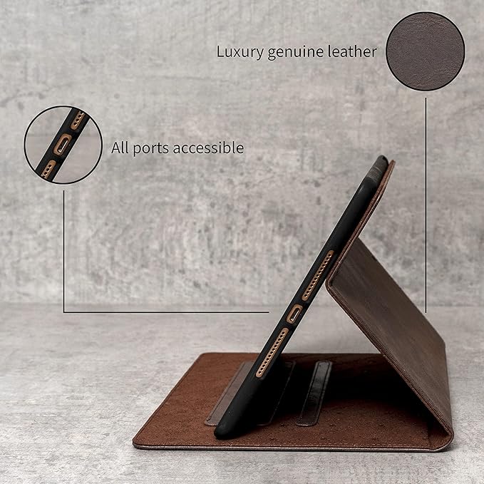 Porter Riley - Leather Case Compatible with iPad Pro 11" 5th Gen - M5 / M4 (2025/2024) Release. Premium Genuine Leather Stand/Cover/Flip Case (Chocolate Brown)