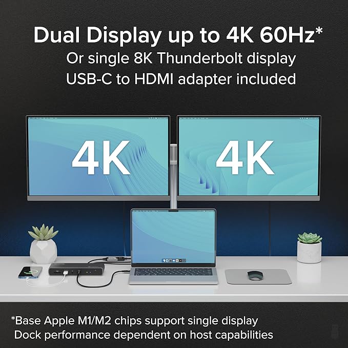 Plugable Thunderbolt 4 Docking Station | TAA-Compliant Dual Monitor Laptop Dock for Mac & Windows | 3X Thunderbolt Ports, USB-C to HDMI Adapter, 100W PD, 2.5Gb Ethernet, 4X USB-A 10Gbps (TBT4-UDX1)