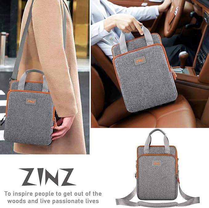 ZINZ Laptop Shoulder Bag 12.3-13 inch Case Sleeve, Expandable Handbag with Valuables Compartment Compatible with MacBook Air/Pro/Neo 13", iPad 12.9"/13"/11", Shockproof,Gray-Orange edge