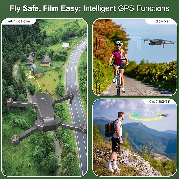 B12 Drone with Camera 4K, GPS Drone, Under 249g, RC Quadcopters with Follow Me. Brushless Motor, Smart Auto Return Home, Waypoint Fly, Lightweight and Foldable Quadcopters for Beginner