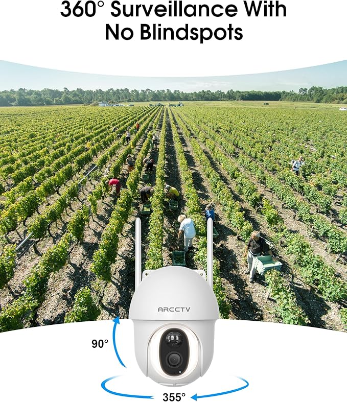 ARCCTV 4G LTE Cellular Security Camera Outdoor, Wireless Solar Powered, no WiFi, SIM Card Included, 4MP Color Night Vision, 360° Pan-Tilt, Local/Cloud Storage