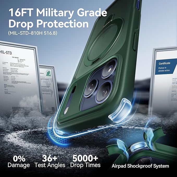 CASEKOO Ultra-Magnetic Stand for iPhone 17 Pro Max Case [Military Drop Protection] [Compatible with MagSafe] Shockproof Translucent Matte Slim Ring for iPhone 17 Pro Max Phone Case 6.9", Green