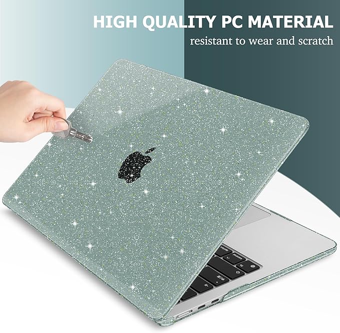 May Chen for 2022 MacBook Air 13.6 Inch Model A2681, Plastic Hard Shell Case for MacBook Air 13.6" M2 Chip with Liquid Retina Display Fits Touch ID, Midnight Green Glitter A