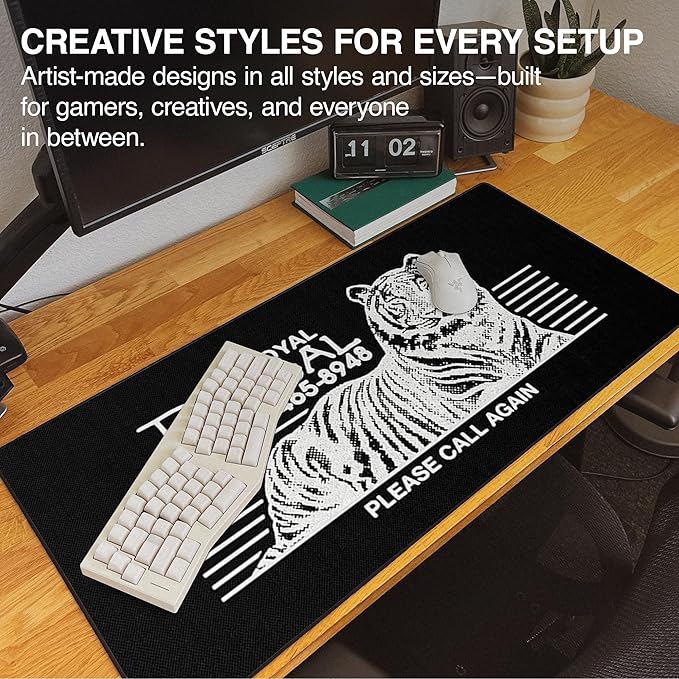 MPCO. Original Large Gaming Desk Mat – 36" x 17" Duraglyde OZGMX Royal Bengal Black Full Desk Mouse Pad for Smooth Precision – Non-Slip, Washable Extra-Large PC Mouse Pad for Gaming Sessions