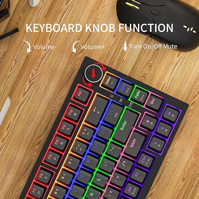 Newmen GM326 75% Percent Mechanical Keyboard,Wired Mini Backlit Hot Swappable Gaming Mechanical Keyboard with Knob,82 Keys Anti-Ghosting Compact Black Gaming Keyboards for PC Win Mac,Red Switch