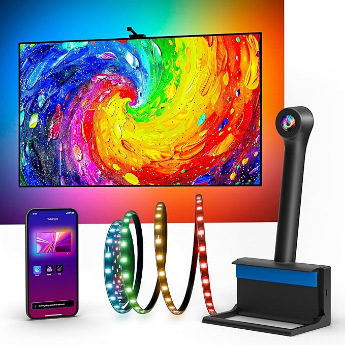 Ailofy TV Backlight with Camera for 40-50" TVs, 7.87ft LED Strip Lights, Real-Time Full-Screen Sync for Movies, Gaming & Music, Smart Bias Lighting, Works with Alexa & Google Assistant, App Control