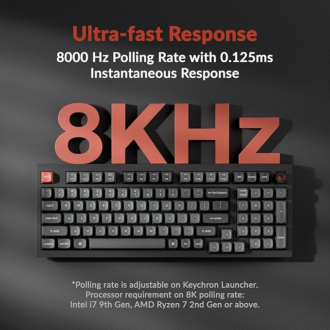 Keychron V5 8K 96% Compact Mechanical Keyboard, 8000 Hz Polling Rate Hot-Swappable QMK Programmable Wired Keyboard with Numpad & Knob, RGB Backlit, Ergonomic for Mac Windows Linux-Tactile Brown Switch