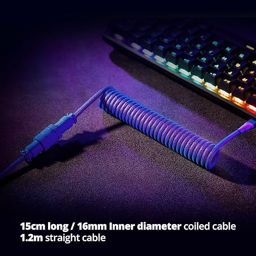 GUNMJO Pro Custom Coiled USB C Cable for Gaming Keyboard, Double-Sleeved Mechanical Keyboard Cable with Detachable Metal Aviator, 1.5M USB-C to USB-A, Nebula Color