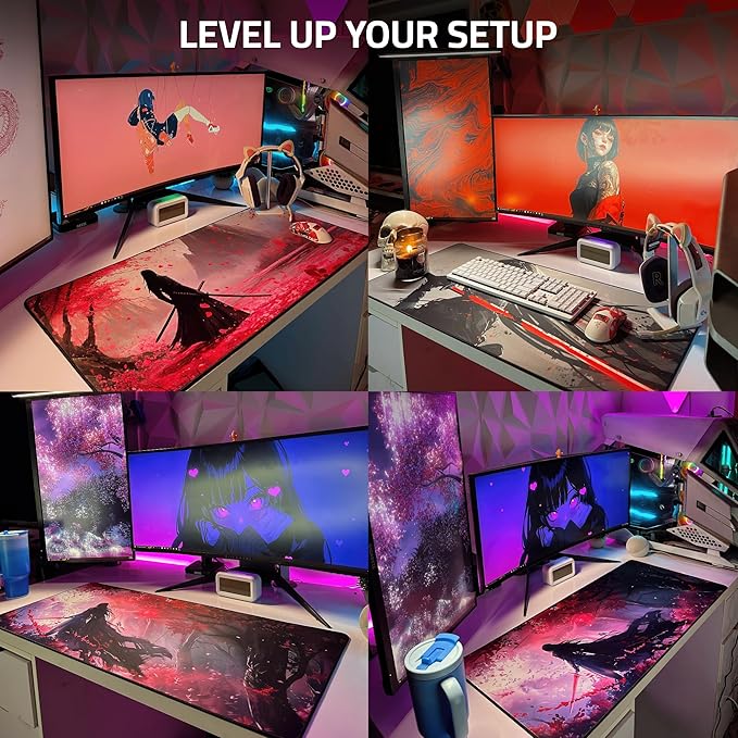XXL Anime Gaming Mouse Pad 35.4 x 15.7 inch - Water-Resistant & Stitched Edges - Large XL Mousepad for Desk - Gamer Accessories Big Full Deskpad Mat Game Mousepads Deskmat