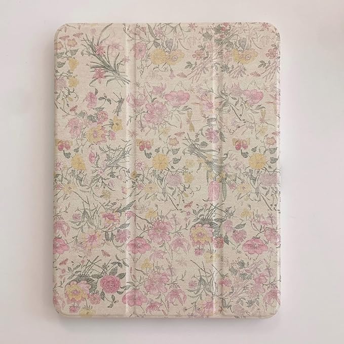 Adjustable Stand Hard PU Clear Back Folio Case for Apple Flowers Floral Pattern Refreshing Classic Vintage Pretty Chic Cute Lovely Girls Women (for iPad Pro 11-inch 2nd Generation 2020)