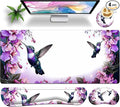 Premium Large Gaming Mouse Pad Set 35.4 x 15.7 with Keyboard Wrist Rest, Wrist Support, and Coaster Memory Foam Smooth Desk Pad Mousepad for Home Office School - Hummingbird Floral