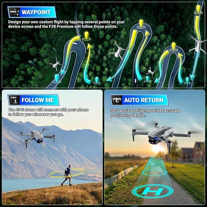 Contixo F28 Premium Two-Axis Gimbal Drone for Adults, 4K Zoom Camera, Brushless Motor, 23 Min Flight, Accurate GPS, Auto Return, Follow Me, 110° Wide-Angle FPV, Portable Foldable Drone for Beginners