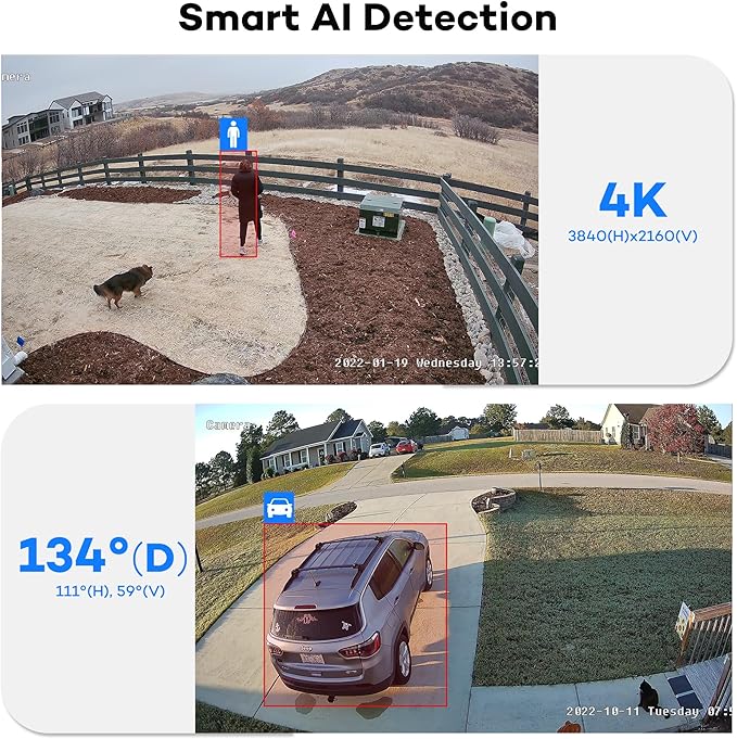 ONWOTE 4K 8MP PoE IP Security Camera, AI Human Vehicle Detection, 3840x2160 8 Megapixels, 134° FoV, Video Audio, Indoor Outdoor, Commercial Wired Camera for Business (Black)