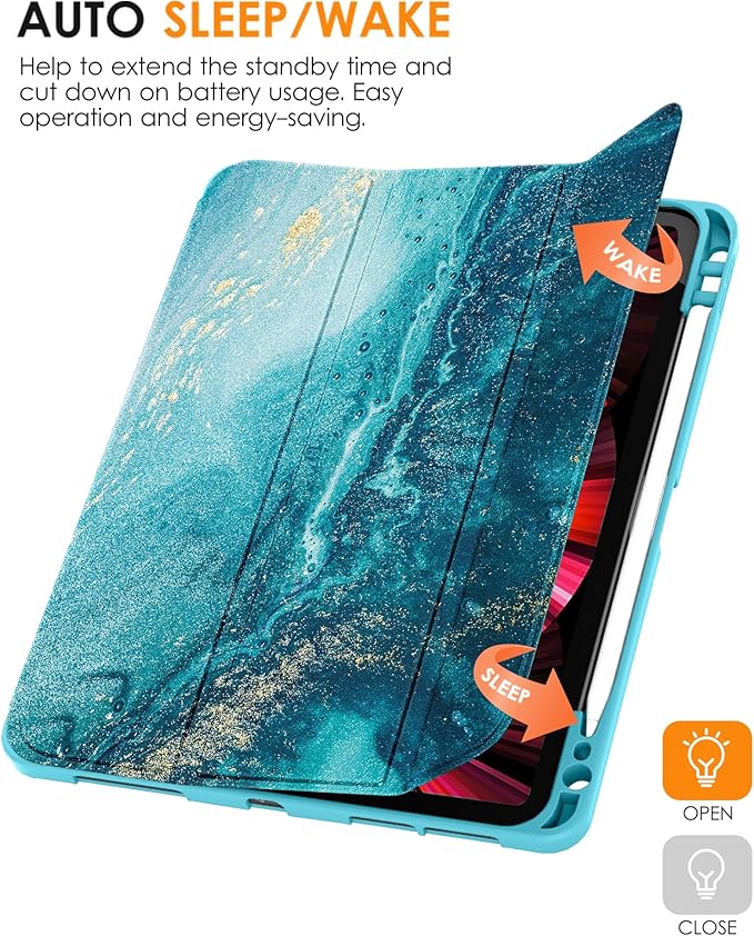 DTTO for iPad Pro 11 inch 4th/3rd/2nd/1st Generation 2022/2021/2020/2018 Case, Smart Slim Trifold Stand Soft TPU Back Cover with Built-in Pencil Holder, Also Fit iPad Air 5/4,Sandy Wave