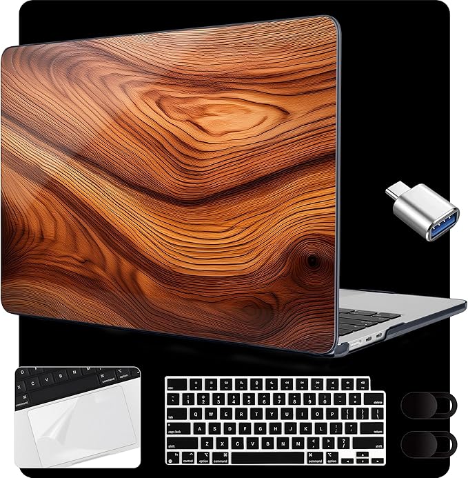MEEgoodo Case for M5/M4/M3/M2 MacBook Air 15 inch Case 2026 2025 2024 2023, Laptop Shell Fit Model (A3448/A3241/A3114/A2941) for MacBook Air 15.3-inch, Tree Rings