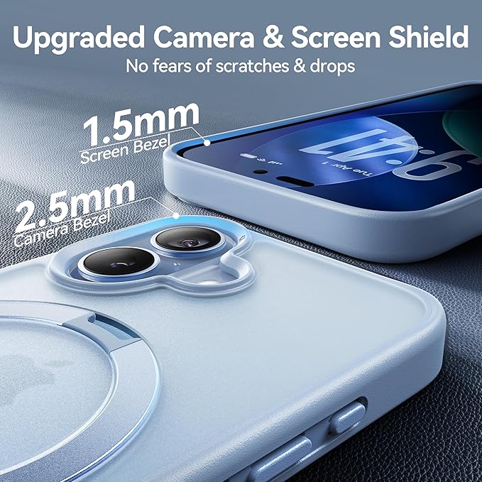 CASEKOO Ultra-Magnetic Stand for iPhone 17 Case [Military Drop Protection] [Compatible with MagSafe] Shockproof Translucent Slim Matte for iPhone 17 Phone Case with Ring Holder 6.3 Inch, Light Blue
