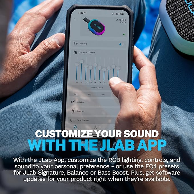 JLab Pop Party Portable Bluetooth Speaker, Mulberry, 8+ Hours of Playtime, IP55 Waterproofing, Detachable Loop Handle, Customizable RGB LED Lighting, Lab Sync Up to 100 Speakers, Custom Sound in-App