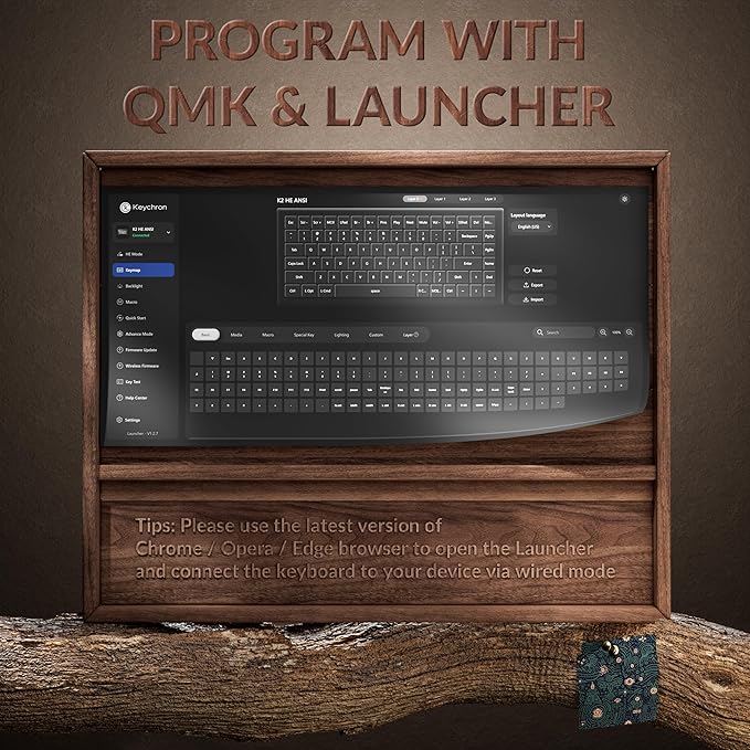 Keychron K2 HE Rapid Trigger Wireless (2.4 GHz & Bluetooth) QMK Custom Keyboard with Hall Effect Gateron Double-Rail Magnetic Switch RGB Compatible with Mac Windows Linux (All-Wood)