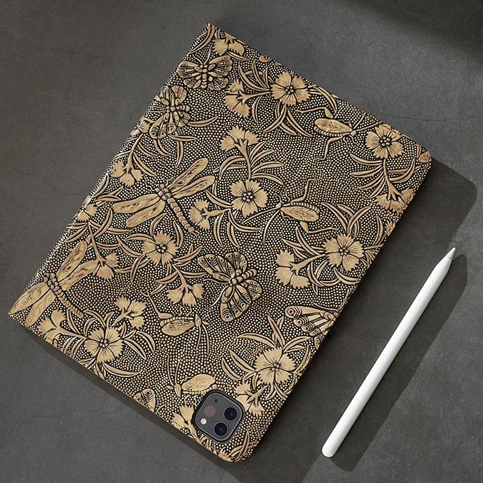 Gexmil Leather Case for iPad Pro 12.9 Inch 6th/5th/4th/3rd Generation 2022/2021/2020/2018 Genuine Leather Folio Cover Shockproof with Pencil Holder,Auto Sleep/Wake,Anti-Slip,Butterfly Pattern