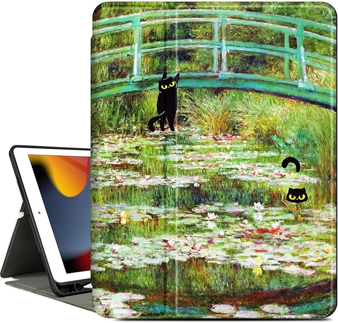 Vimorco Case for iPad Air 3rd 2019, for iPad Pro 10.5 inch 2017/2019, for iPad 9th/8th/7th Generation 10.2 inch,4 Viewing Angles,Pencil Holder,Full Protective Cover,Auto Sleep/Wake,Water Lily and Cat