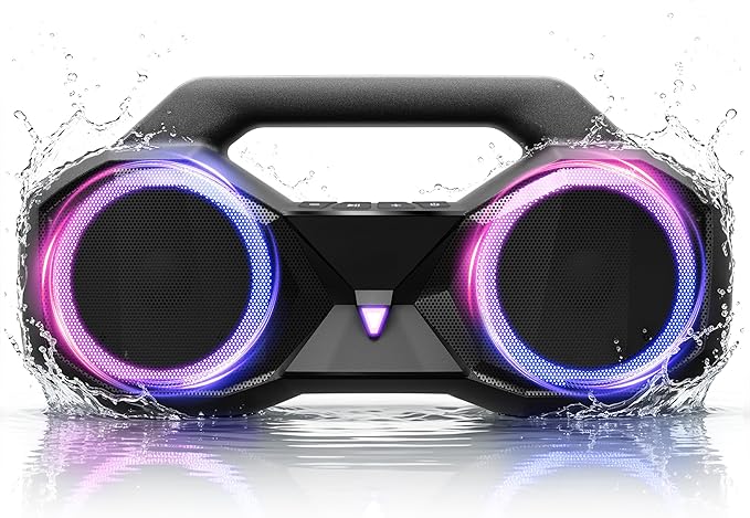 Bluetooth Speaker 80W(Peak)Loud with Bass, 20H Playtime, IPX7 Waterproof, RGB Lights, TWS, Large Portable Wireless Speakers for Outdoor, Home, Party, Pool, Beach, Tailgating, Gym, Work, Gifts (Black)
